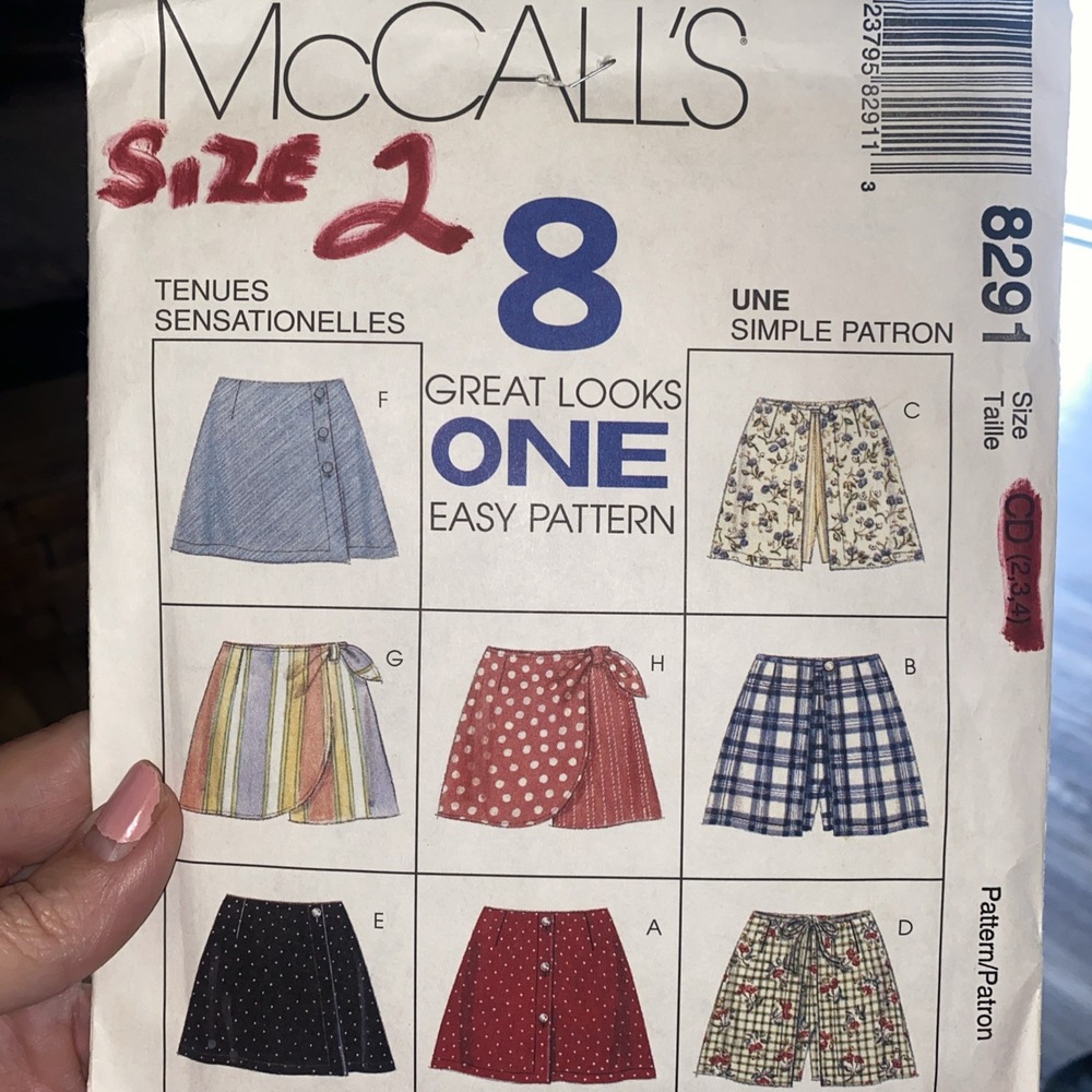 Vintage McCalls 8291 Girls Skorts Sewing Pattern Size 2 1996 DIY Skirt Shorts